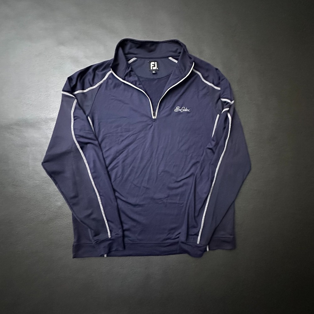 FootJoy x Sea Island Sweater Mens Medium Blue 1/4 Zip Golf Nylon Stretch Preppy